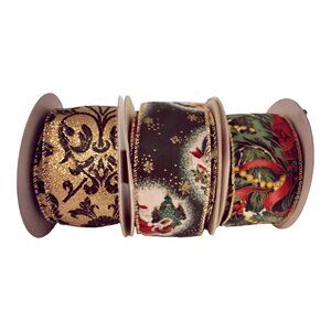 New Christmas Ribbon Wire Edge 2" Wide - Set of 3 - Total of 19 Yards